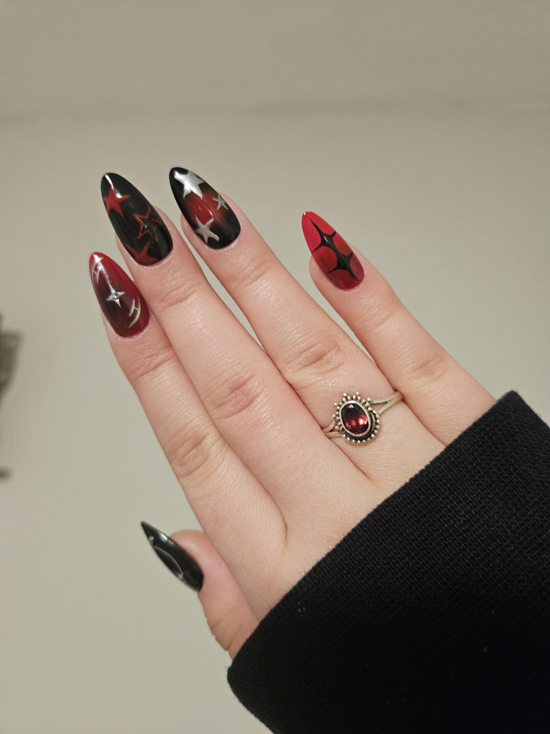 Black and Red With Stars Press on Nails - Etsy