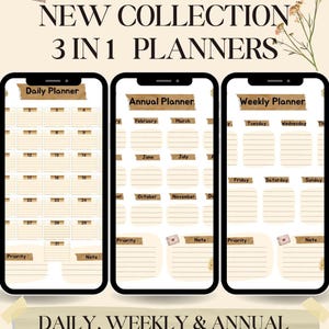 2025 Yearly Planner 3 in 1 | Digital + Printable PDF|Daily Simple Planner|Monthly Planner|Weekly Planner|Yearly planner|Printable & Fillable