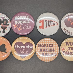 Virginia Tech Hokies Game Day Buttons | VT Tailgate Pins | Blacksburg VA Alumni Gift | College Football Accessories