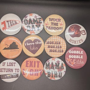 Virginia Tech Hokies Game Day Buttons | VT Tailgate Pins | Blacksburg VA Alumni Gift | College Football Accessories bild 1