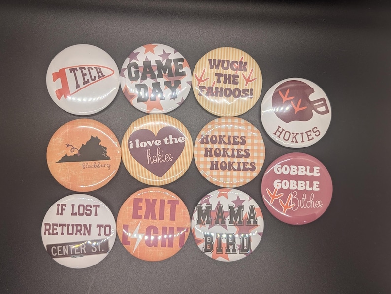 Virginia Tech Hokies Game Day Buttons | VT Tailgate Pins | Blacksburg VA Alumni Gift | College Football Accessories bild 1
