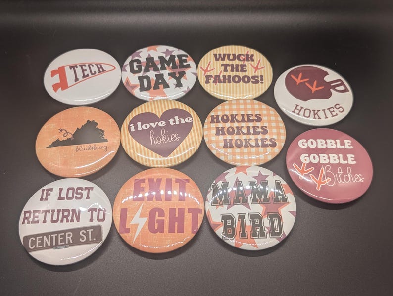 Virginia Tech Hokies Game Day Buttons | VT Tailgate Pins | Blacksburg VA Alumni Gift | College Football Accessories bild 2