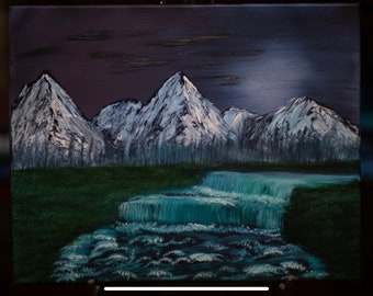 Bright Falls Mountain Range | Original Oil Painting.