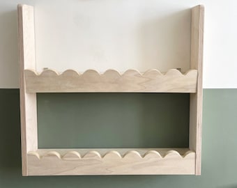 Scalloped wall mounted Montessori book shelf - Double