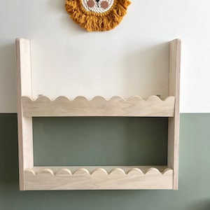 Scalloped wall mounted Montessori book shelf - Double