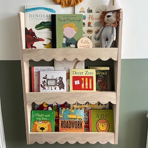 Scalloped wall mounted Montessori book shelf - Triple