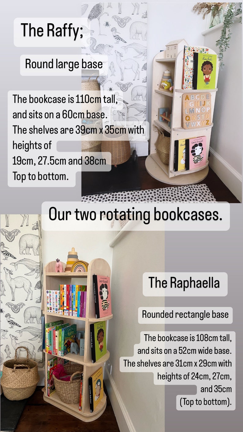 Bookcase Large Rounded Rectangle Montessori Rotating Bookcase | Wooden Children's Mini Library ...