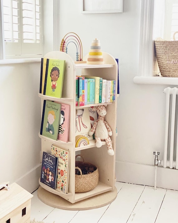Montessori Rotating Bookcase | Handcrafted Wooden Children's Bookshelf | Kids' Room Book Storage | Raffy