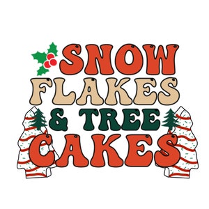 Cute, Funny Snow Flakes and Tree Cakes Digital Design, PNG