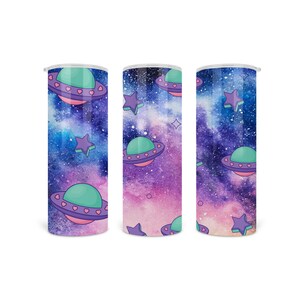 20oz Skinny Tumbler Digital Sublimation Design Galaxy UFO Rose et Violet