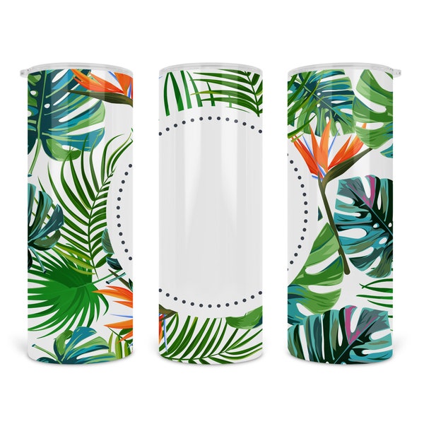 20oz Skinny Tumbler Digital Sublimation Design Tropical Jungle Vibes