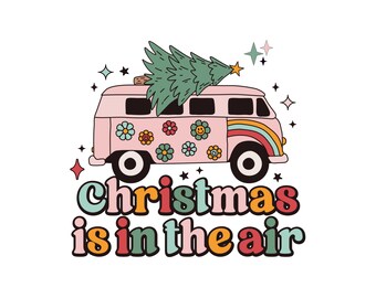 Retro Christmas Van With Tree on Top Funny, Vintage Digital Sublimation Design, PNG