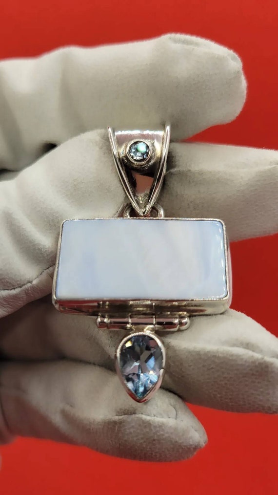 Vintage! Blue Topaz And Mother Of Pearl Sterling … - image 3
