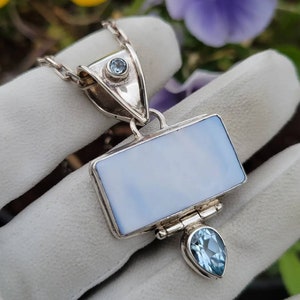 Vintage! Blue Topaz And Mother Of Pearl Sterling Silver Pendant!