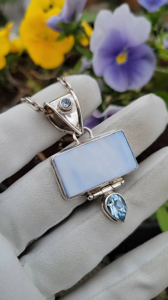 Vintage! Blue Topaz And Mother Of Pearl Sterling … - image 1