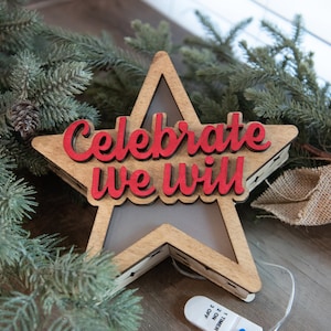 Hand Made Wood Light up Wood Tree Topper Celebrate We Will - Etsy