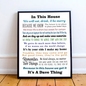 In this House its A Dave Thing, Inspirational Art Print