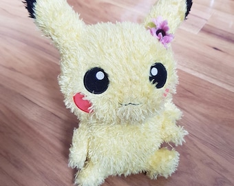 Sekiguchi Moko Moko Female Pikachu Plush Doll Pokemon Soft Toy Stuffed Beanie Rare Character Pink Flower Fluffy Fuzzy Japan