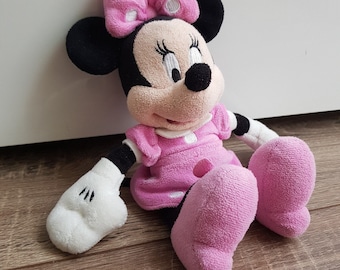 Esclusivo peluche Disney Minnie Mouse vestito rosa con pois bianchi originale autentico autentico Disney Store morbido vintage piccolo