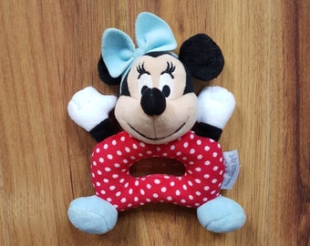 Minnie Mouse Ringrammelaar Disney Baby Disney Store Rood Wit Stippen Blauwe Strik Pluche Knuffel Zeldzaam