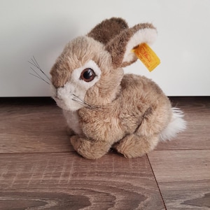 Steiff Dormili Bunny Rabbit Plush Realistic Animal 077708 Yellow Tag Button Vintage Made In Germany Stuffed