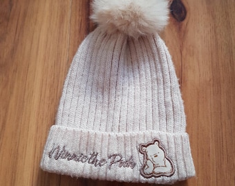 Disney Baby Winnie The Pooh Hat Beige Winter Warm With Pompom For Children Kids Child Primark For Boys Girls Cable Knit
