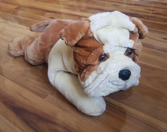 Large Keel Toys Simply Soft Collection English Bulldog Buster Plush Soft Toy Realistic Animal Pet Brown Vintage