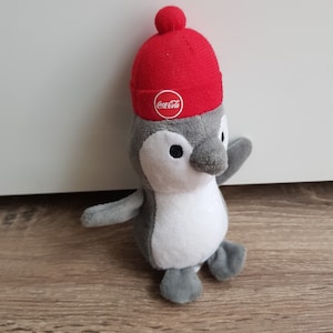 Coca Cola Stuffed Penguin with Red Hat Collectible Vintage Plush Toy Very Rare Gray Gray Penguin Animal Soft