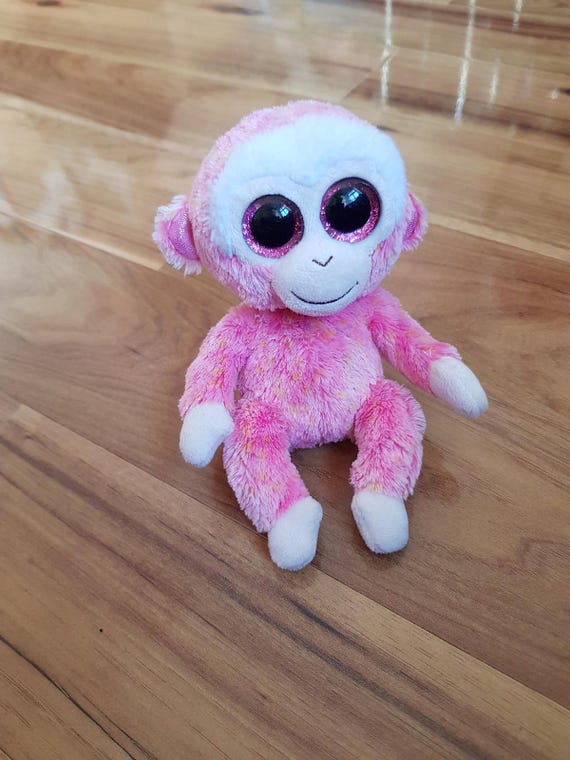 Ruby The Monkey Pink Flecks Of Orange Ty Beanie Boos Beanie Boo Plush Soft  Toy Stuffed Rare Animal Pink Glitter Eyes