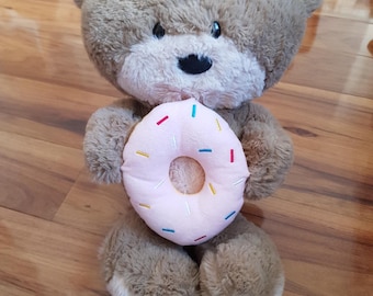 Card Factory Large Hugs Teddy Bear With Donut Plush Vintage Very Rare Soft Toy Stuffed Holding Iced Donut