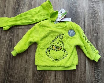 Dr. Seuss The Grinch Green Sweatshirt Pants Set Costume Outfit For Childred Kids Child Kid Size 74 80 Sinsay NWT New With Paper Tags