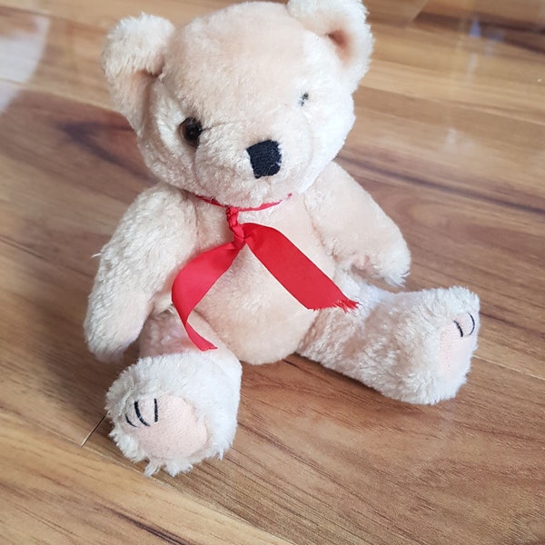 Mills & Boon Teddy Bear Vintage 1980's Jointed Legs Collectable Plush Toy Rare Red Ribbon Retro