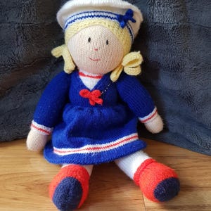 Knitted Jean Greenhowe Doll Charlotte Sailor Girl Vintage Toy Rare Sailor Hat Sailor Dress Navy Blue Blonde