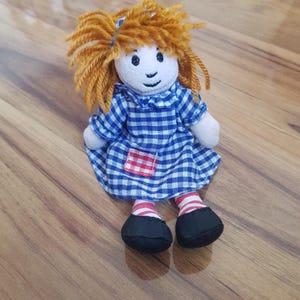 The Manhattan Toy Company Rag Doll Ginger Hair Blue Gingham Dress Vintage Plush Soft Toy Stuffed Small Raggedy Girl Cute Rare