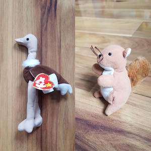 Stretchy the Ostrich Nuts the Squirrel TY Teenie Beanie Babies McDonald's Toy 1993 Stuffed Animal Plush Vintage Happy Meal
