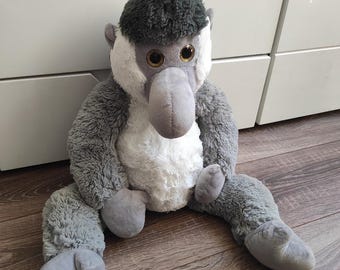 Grand singe nasique en peluche Morgenroth Vintage Kids Germany, animal en peluche doux et rare, cadeau d'anniversaire, gris