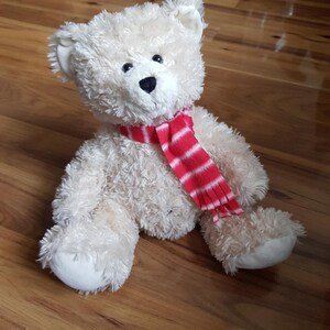 Large Clinton Cards Carte Blanche Greetings Cream Teddy Bear Red Scarf Soft Plush Toy Stuffed Sitting Rare Winter