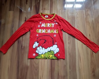 Dr. Seuss The Grinch Merry Grinchmas PJs Top Matalan SML One Size Christmas Xmas Womens Red Pajamas Pajamas Pajama Pajama