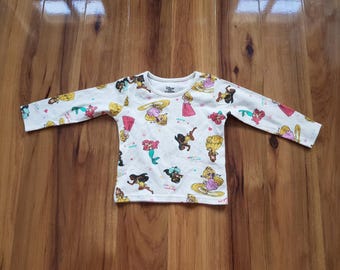 Disney Princess Langarm-Oberteil für Babys, Primark, 9–12 Monate, Größe 80 cm, Die kleine Meerjungfrau, Arielle, Dornröschen, Aurora, Pocahontas, 100 % Baumwolle