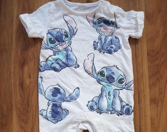 Grenouillère Stitch à manches courtes, body blanc Disney Baby, combinaison Tesco 3-6 mois, 68 cm, en coton