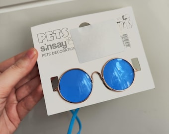 Gafas de mascota azules para perro y gato, decoración para fotos, nuevo con etiquetas de papel, bonito accesorio.