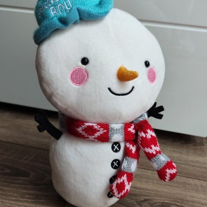 Pupazzo di neve Peluche Peluche Fabbrica di carte Buon Natale Coccole Sciarpa Speciale Ragazzino Molto raro Inverno