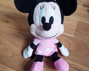 Minnie Mouse Plush Big Head Vivid Pink Polka Dot Dress Disney Soft Toy Very Rare Stuffed