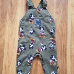 Disney Baby Primark Mickey Mouse Overalls 6/9 Months Khaki Olive Green 74 cm Dungarees