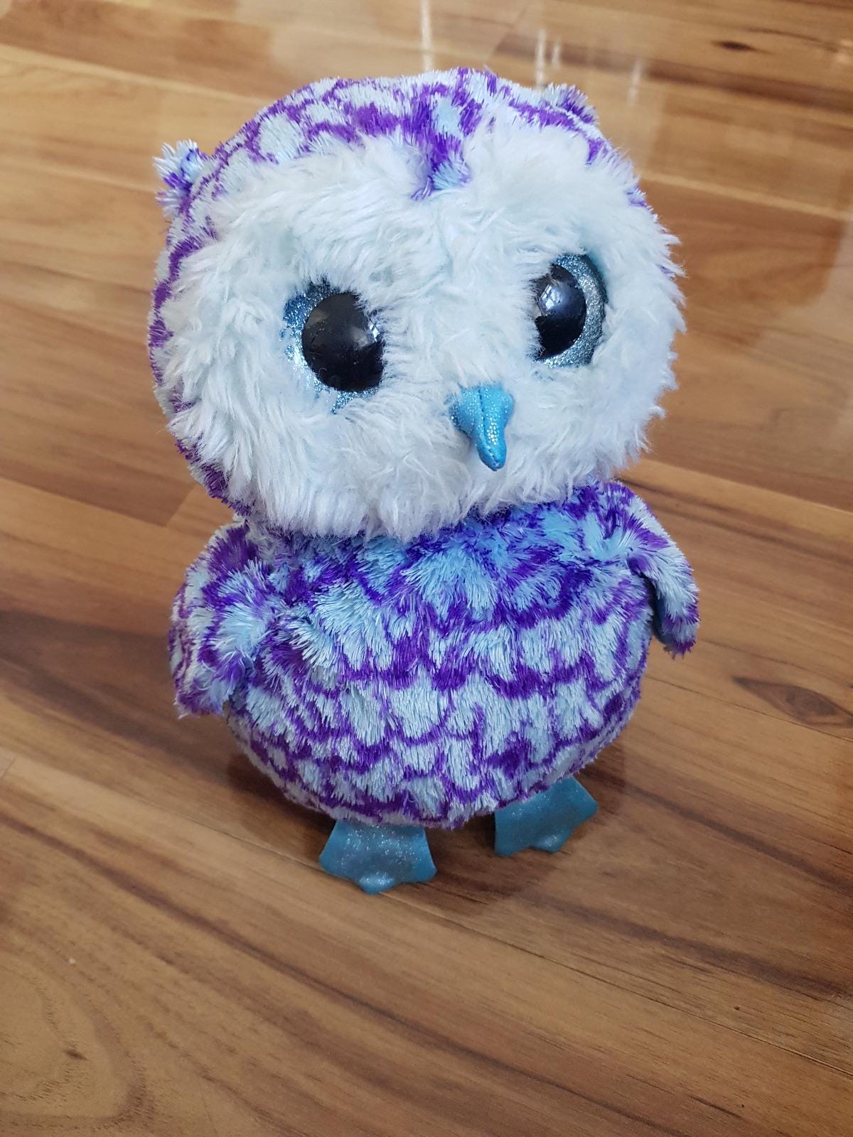 Oscar The Owl Medium Size TY Beanie Boo Plush Soft Toy Big Sparkly Eyes Bird TySilk Beanie Boos Blue