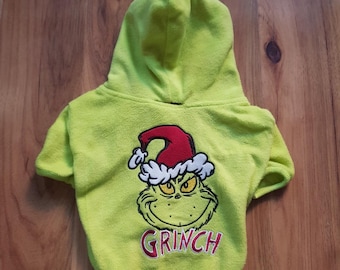The Grinch Dr. Seuss Pet Outfit Dog Costume Cat Primark XS Santa Grinch Christmas Clothing Green Rare Hoodie Hooded Sweatshirt