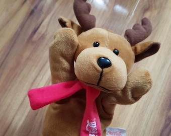 Coca Cola Plush Hand Puppet Brown Reindeer With Red Scarf Rare Soft Toy Vintage Animal Promotional Glove Christmas