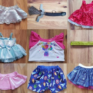 BAB BABW Build A Bear Workshop Ropa Accesorios Falda Vengadores Vestido Bata Pijama Sirena Harry Potter Escoba Feliz Cumpleaños Camiseta