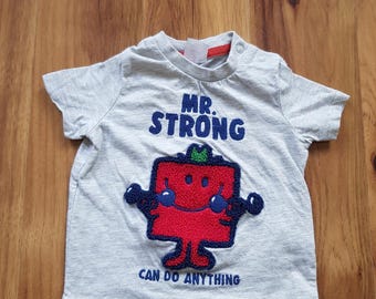 Mr Men Little Miss Mr Strong Can Do Anything T-shirt Tesco THOIP Sanrio Gray Gray Short Sleeve Top Up To 3M Height 62cm Kids Baby Child