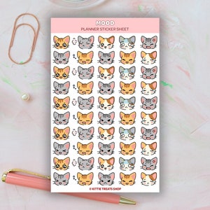 Kawaii Cat Mood Planner Sticker, Emotion Tracker, Emoji Planner Sticker, Mood Tracker, Mood Icons for Planner, Kawaii Emoji Stickers